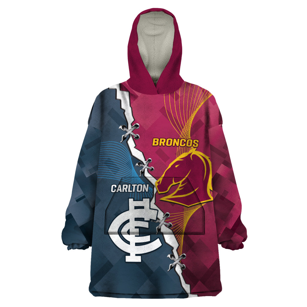 Personalised Broncos Rugby And Carlton Football Wearable Blanket Hoodie Sporty Version - Vibe Hoodie Shop