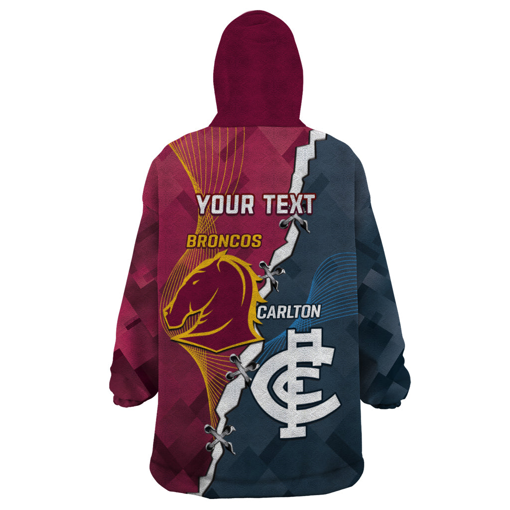 Personalised Broncos Rugby And Carlton Football Wearable Blanket Hoodie Sporty Version - Vibe Hoodie Shop