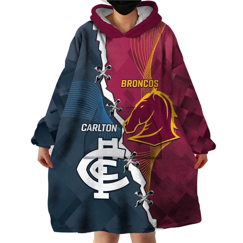 Personalised Broncos Rugby And Carlton Football Wearable Blanket Hoodie Sporty Version - Vibe Hoodie Shop