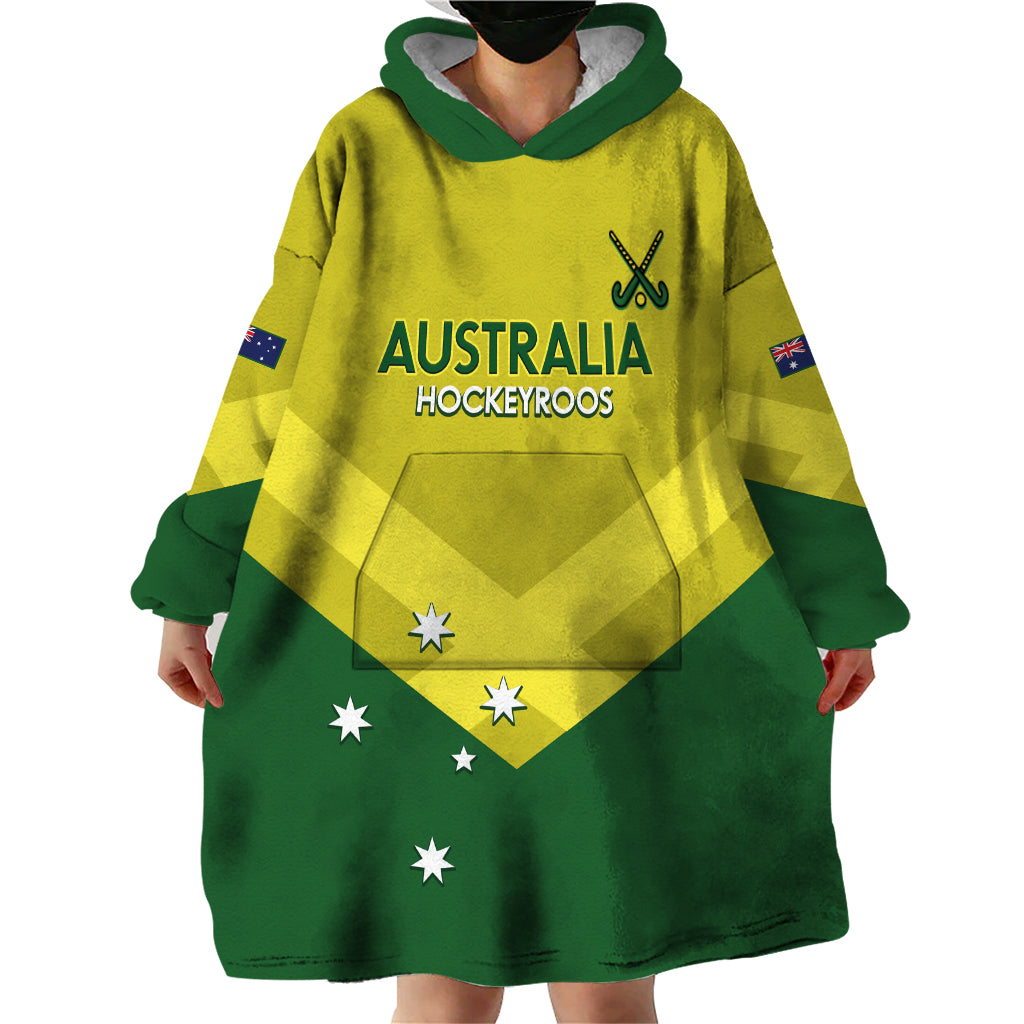 Custom Australia Field Hockey Wearable Blanket Hoodie Go Champions Hockeyroos National Color - Vibe Hoodie Shop