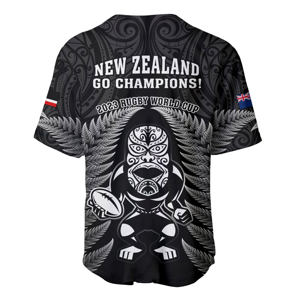 New Zealand Aotearoa Rugby Baseball Jersey NZ Tiki With Maori Fern World Cup Black Version - Vibe Hoodie Shop