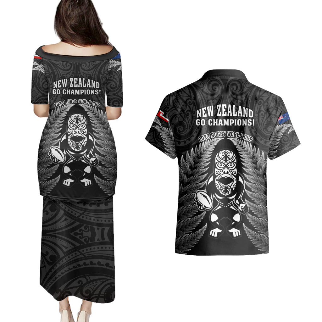 new-zealand-aotearoa-rugby-couples-matching-puletasi-dress-and-hawaiian-shirt-nz-tiki-with-maori-fern-world-cup-black-version