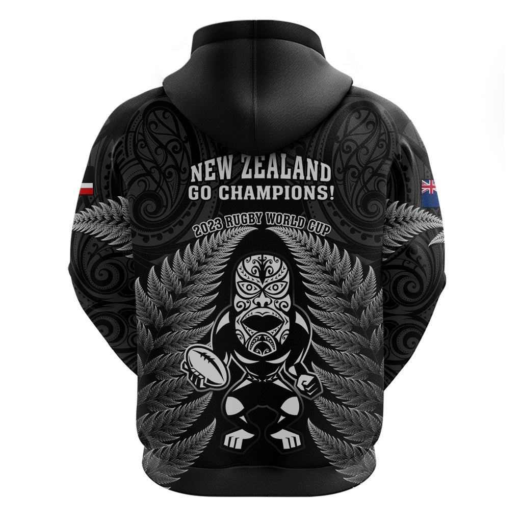 New Zealand Aotearoa Rugby Hoodie NZ Tiki With Maori Fern World Cup Black Version - Vibe Hoodie Shop