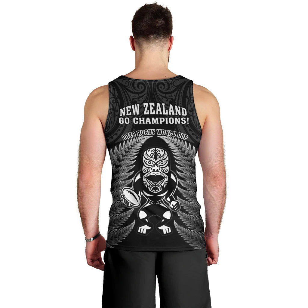 New Zealand Aotearoa Rugby Men Tank Top NZ Tiki With Maori Fern World Cup Black Version - Vibe Hoodie Shop