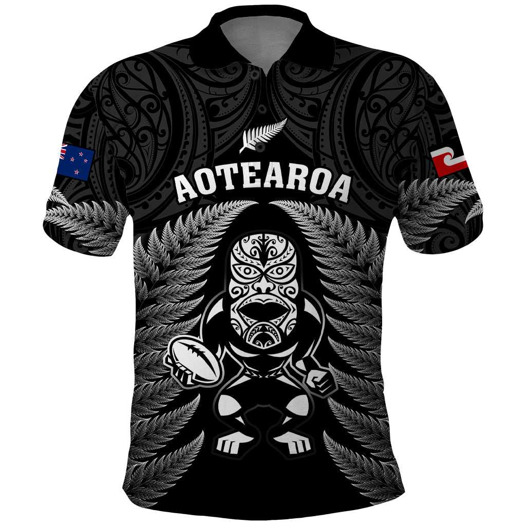 New Zealand Aotearoa Rugby Polo Shirt NZ Tiki With Maori Fern World Cup Black Version - Vibe Hoodie Shop