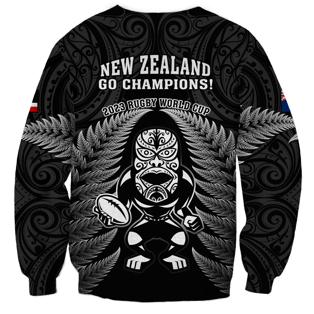 New Zealand Aotearoa Rugby Sweatshirt NZ Tiki With Maori Fern World Cup Black Version - Vibe Hoodie Shop