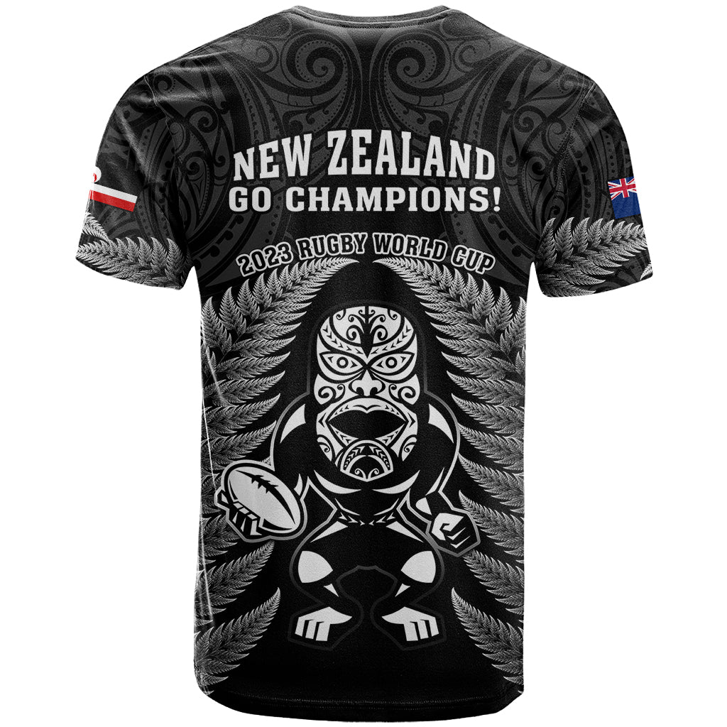 New Zealand Aotearoa Rugby T Shirt NZ Tiki With Maori Fern World Cup Black Version - Vibe Hoodie Shop
