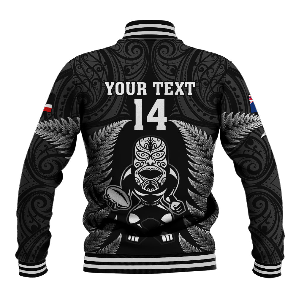 Custom New Zealand Aotearoa Rugby Baseball Jacket NZ Tiki With Maori Fern World Cup Black Version - Vibe Hoodie Shop