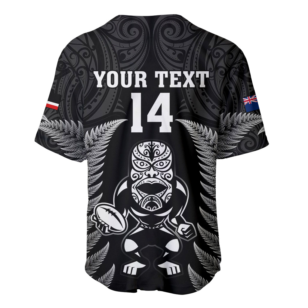 Custom New Zealand Aotearoa Rugby Baseball Jersey NZ Tiki With Maori Fern World Cup Black Version - Vibe Hoodie Shop