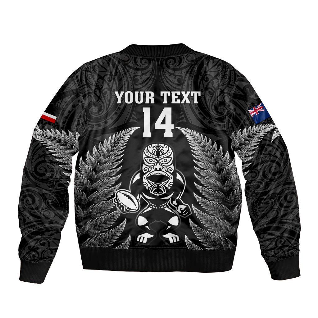 Custom New Zealand Aotearoa Rugby Bomber Jacket NZ Tiki With Maori Fern World Cup Black Version - Vibe Hoodie Shop