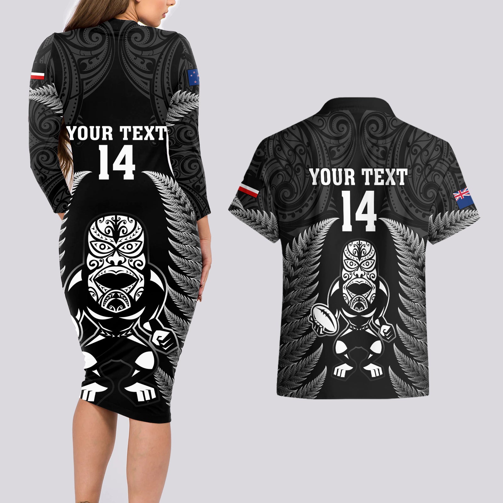 custom-new-zealand-aotearoa-rugby-couples-matching-long-sleeve-bodycon-dress-and-hawaiian-shirt-nz-tiki-with-maori-fern-world-cup-black-version