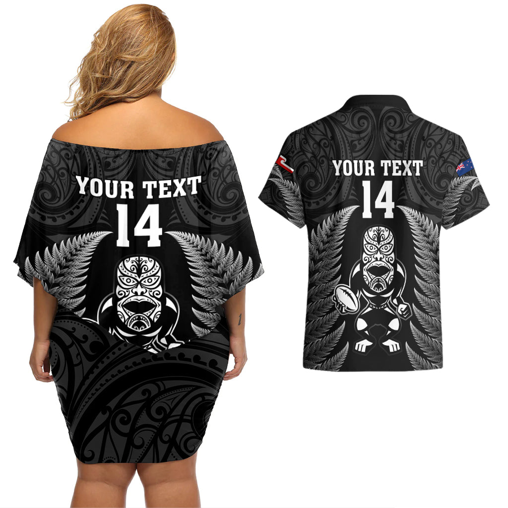 custom-new-zealand-aotearoa-rugby-couples-matching-off-shoulder-short-dress-and-hawaiian-shirt-nz-tiki-with-maori-fern-world-cup-black-version