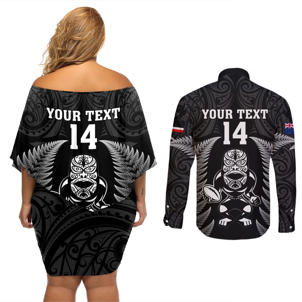 custom-new-zealand-aotearoa-rugby-couples-matching-off-shoulder-short-dress-and-long-sleeve-button-shirts-nz-tiki-with-maori-fern-world-cup-black-version