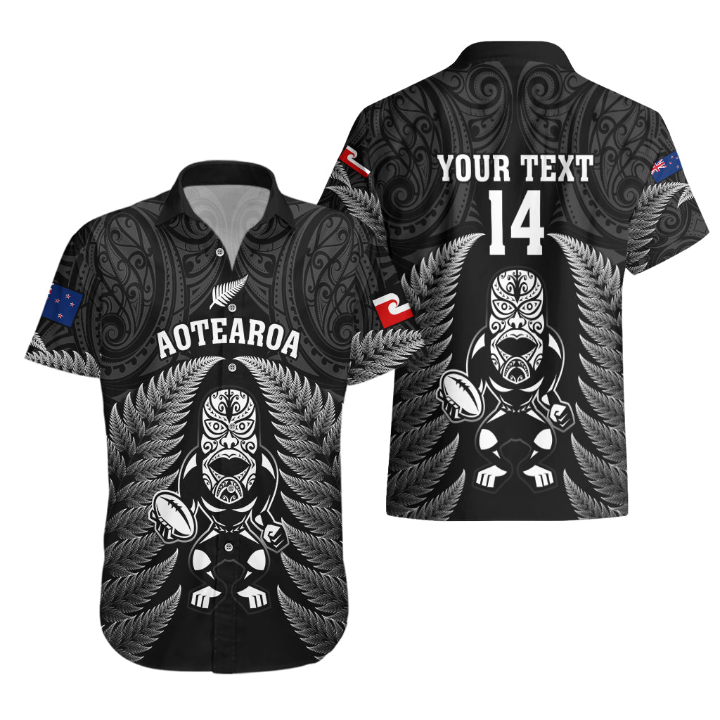 Custom New Zealand Aotearoa Rugby Hawaiian Shirt NZ Tiki With Maori Fern World Cup Black Version - Vibe Hoodie Shop