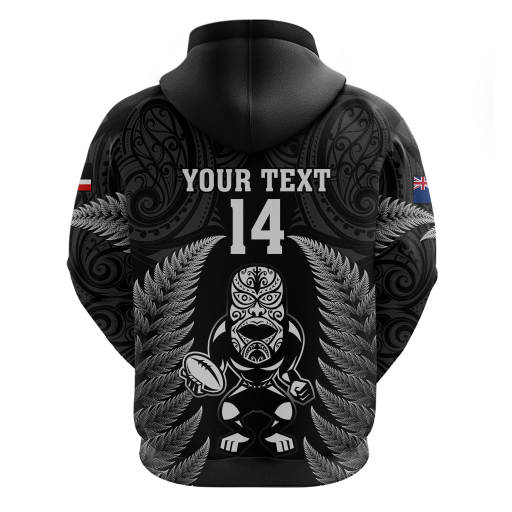 Custom New Zealand Aotearoa Rugby Hoodie NZ Tiki With Maori Fern World Cup Black Version - Vibe Hoodie Shop