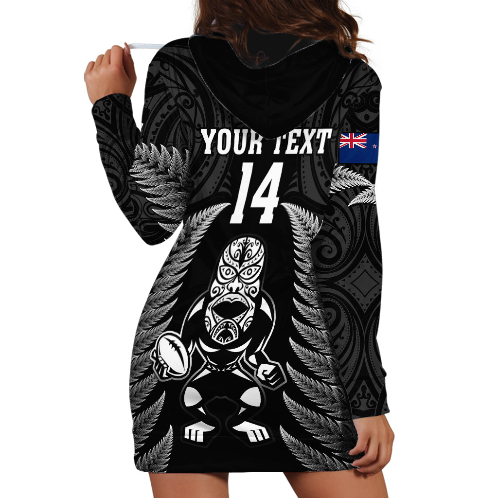 Custom New Zealand Aotearoa Rugby Hoodie Dress NZ Tiki With Maori Fern World Cup Black Version - Vibe Hoodie Shop