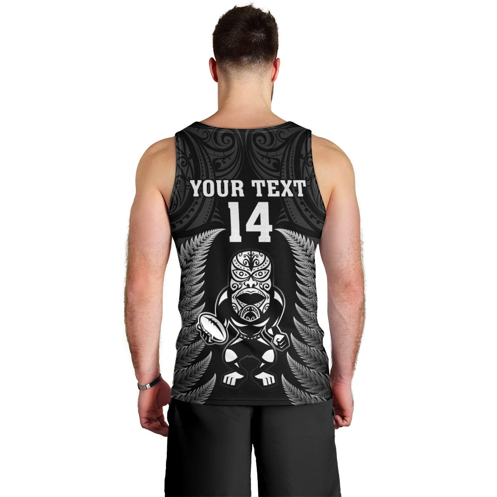 Custom New Zealand Aotearoa Rugby Men Tank Top NZ Tiki With Maori Fern World Cup Black Version - Vibe Hoodie Shop