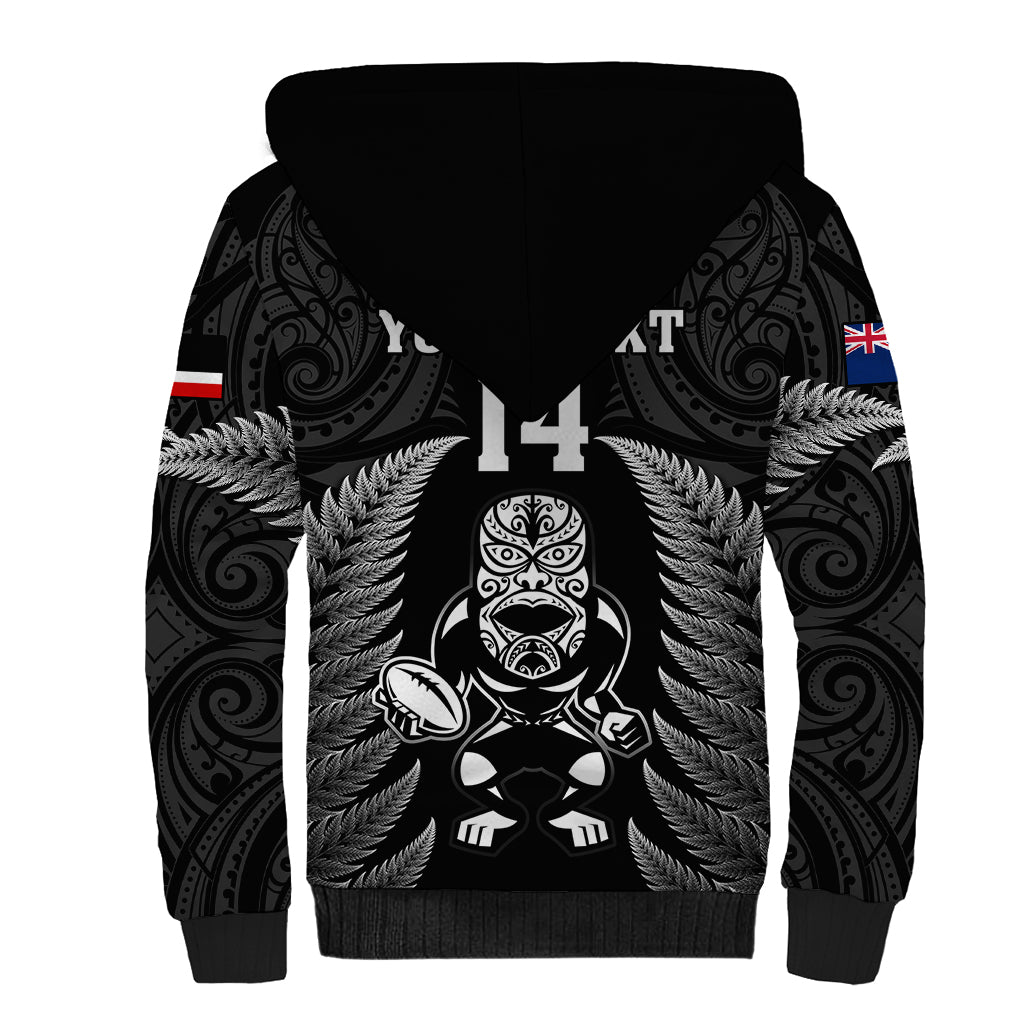 Custom New Zealand Aotearoa Rugby Sherpa Hoodie NZ Tiki With Maori Fern World Cup Black Version - Vibe Hoodie Shop