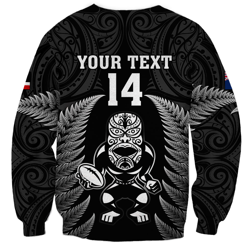 Custom New Zealand Aotearoa Rugby Sweatshirt NZ Tiki With Maori Fern World Cup Black Version - Vibe Hoodie Shop