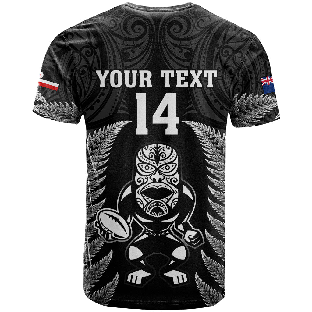 Custom New Zealand Aotearoa Rugby T Shirt NZ Tiki With Maori Fern World Cup Black Version - Vibe Hoodie Shop