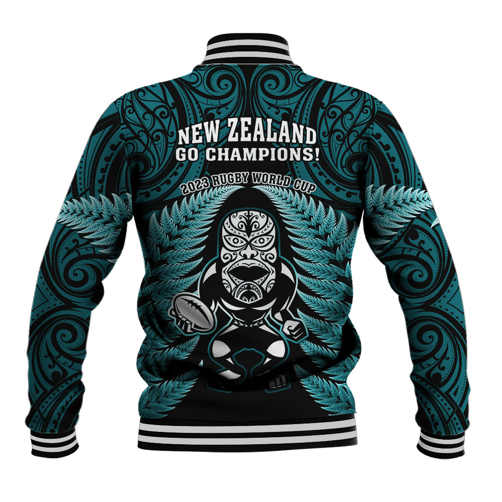 New Zealand Aotearoa Rugby Baseball Jacket NZ Tiki With Maori Fern World Cup Turquoise Version - Vibe Hoodie Shop