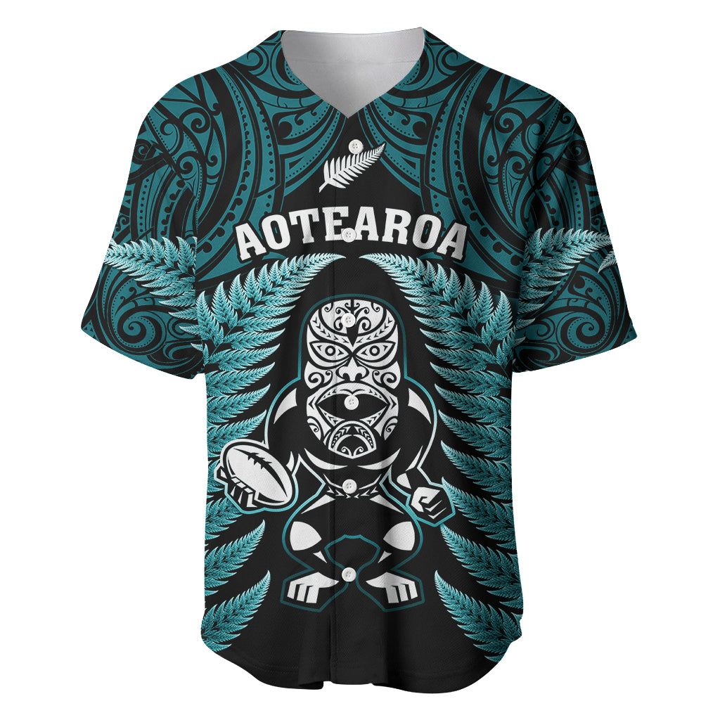 New Zealand Aotearoa Rugby Baseball Jersey NZ Tiki With Maori Fern World Cup Turquoise Version - Vibe Hoodie Shop