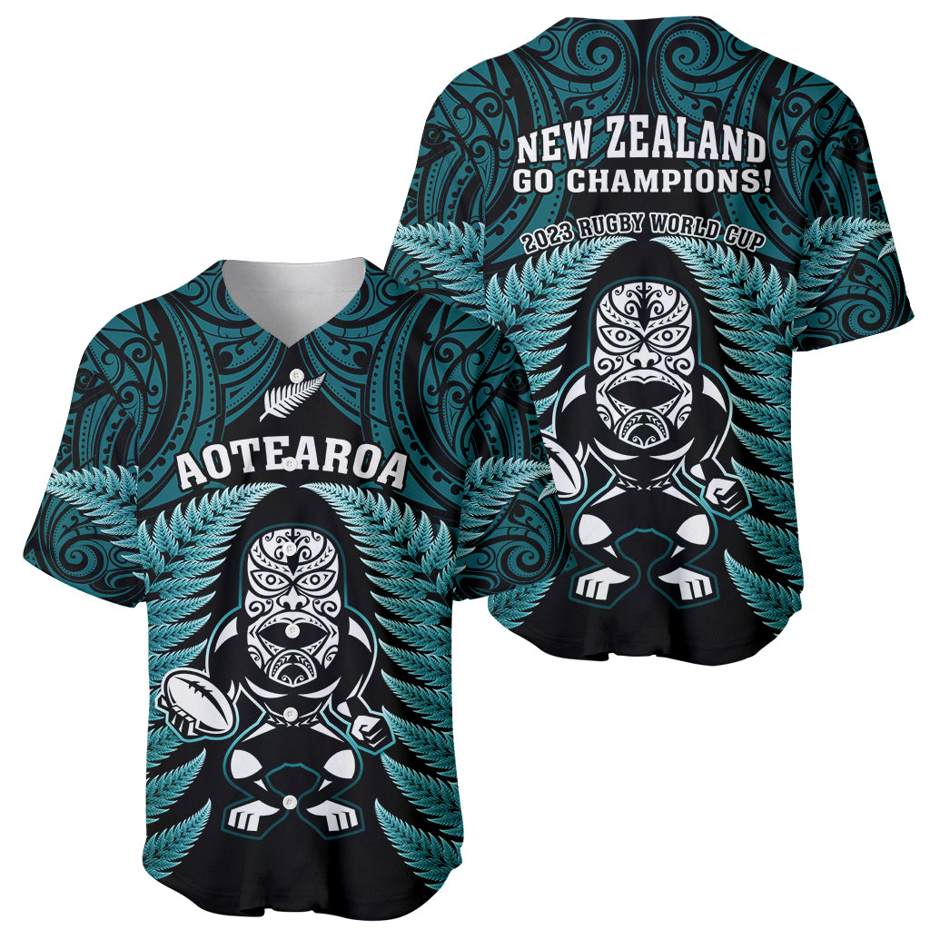 New Zealand Aotearoa Rugby Baseball Jersey NZ Tiki With Maori Fern World Cup Turquoise Version - Vibe Hoodie Shop