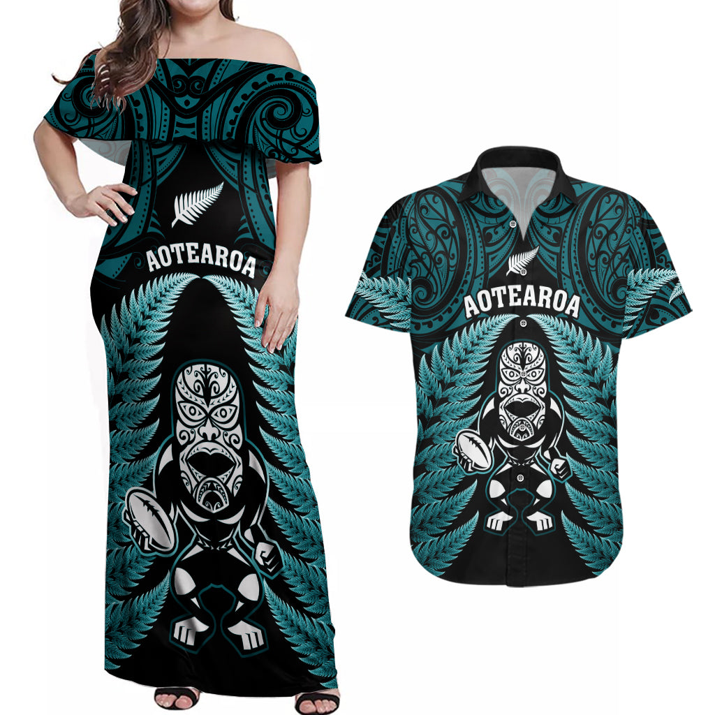 new-zealand-aotearoa-rugby-couples-matching-off-shoulder-maxi-dress-and-hawaiian-shirt-nz-tiki-with-maori-fern-world-cup-turquoise-version