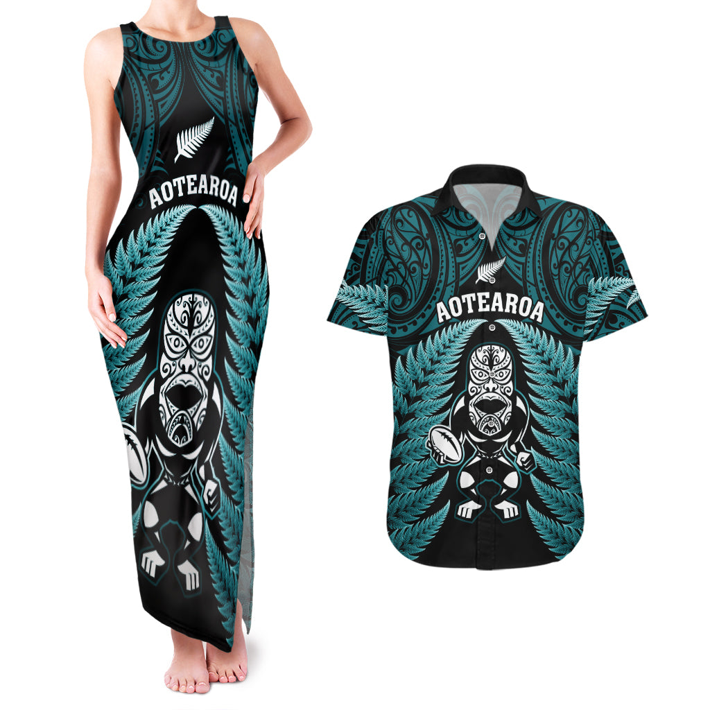 new-zealand-aotearoa-rugby-couples-matching-tank-maxi-dress-and-hawaiian-shirt-nz-tiki-with-maori-fern-world-cup-turquoise-version