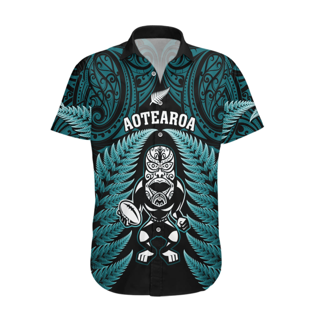 New Zealand Aotearoa Rugby Hawaiian Shirt NZ Tiki With Maori Fern World Cup Turquoise Version - Vibe Hoodie Shop