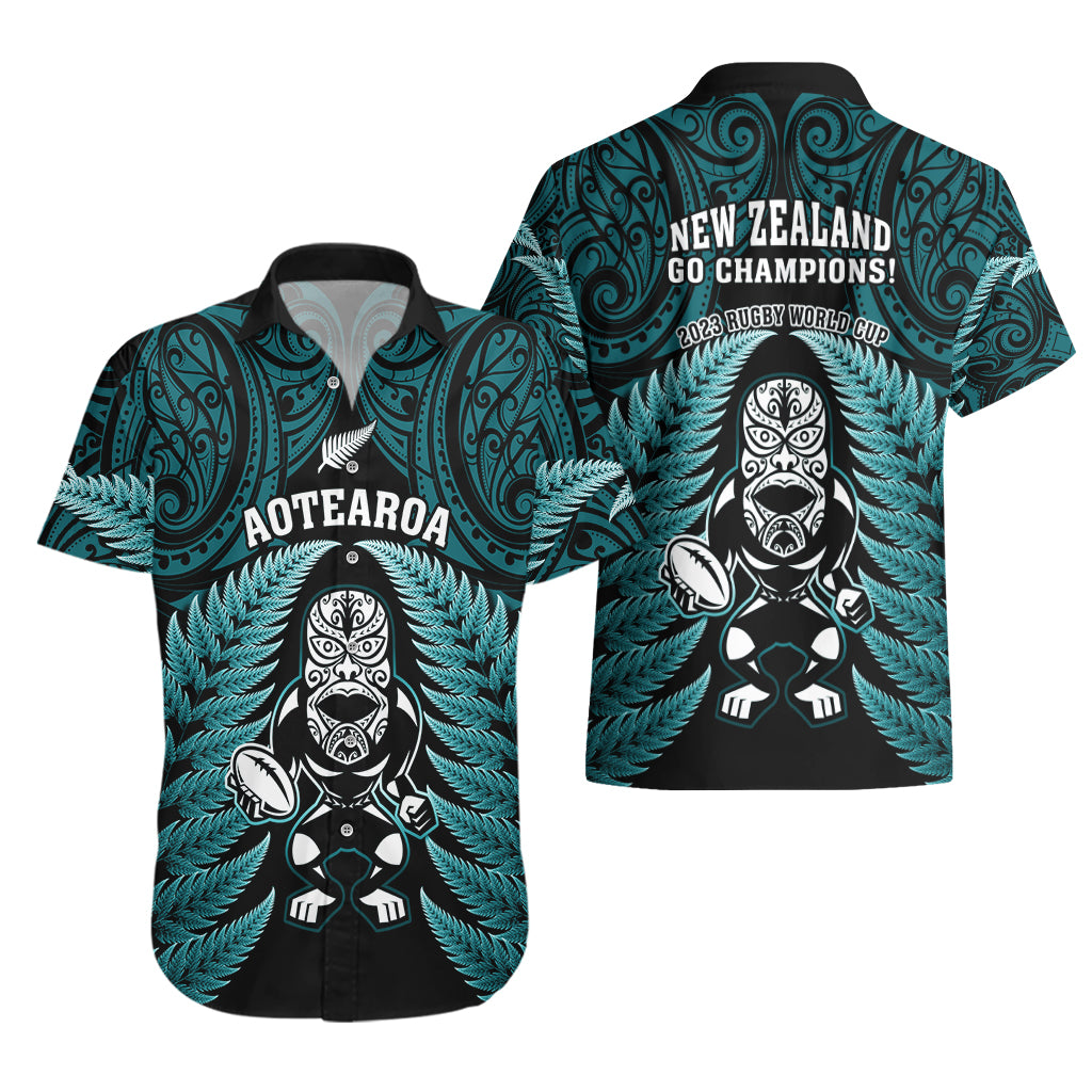 New Zealand Aotearoa Rugby Hawaiian Shirt NZ Tiki With Maori Fern World Cup Turquoise Version - Vibe Hoodie Shop