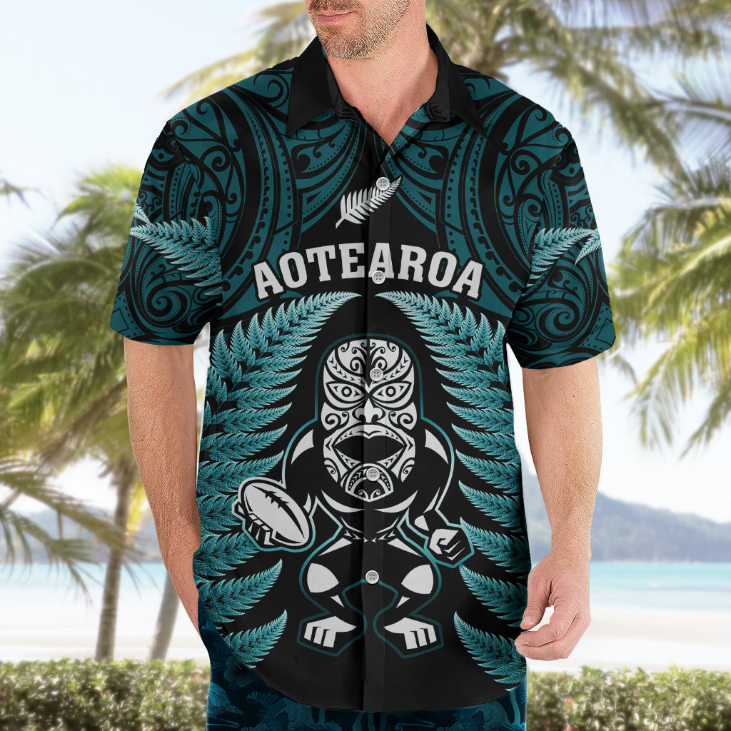 New Zealand Aotearoa Rugby Hawaiian Shirt NZ Tiki With Maori Fern World Cup Turquoise Version - Vibe Hoodie Shop