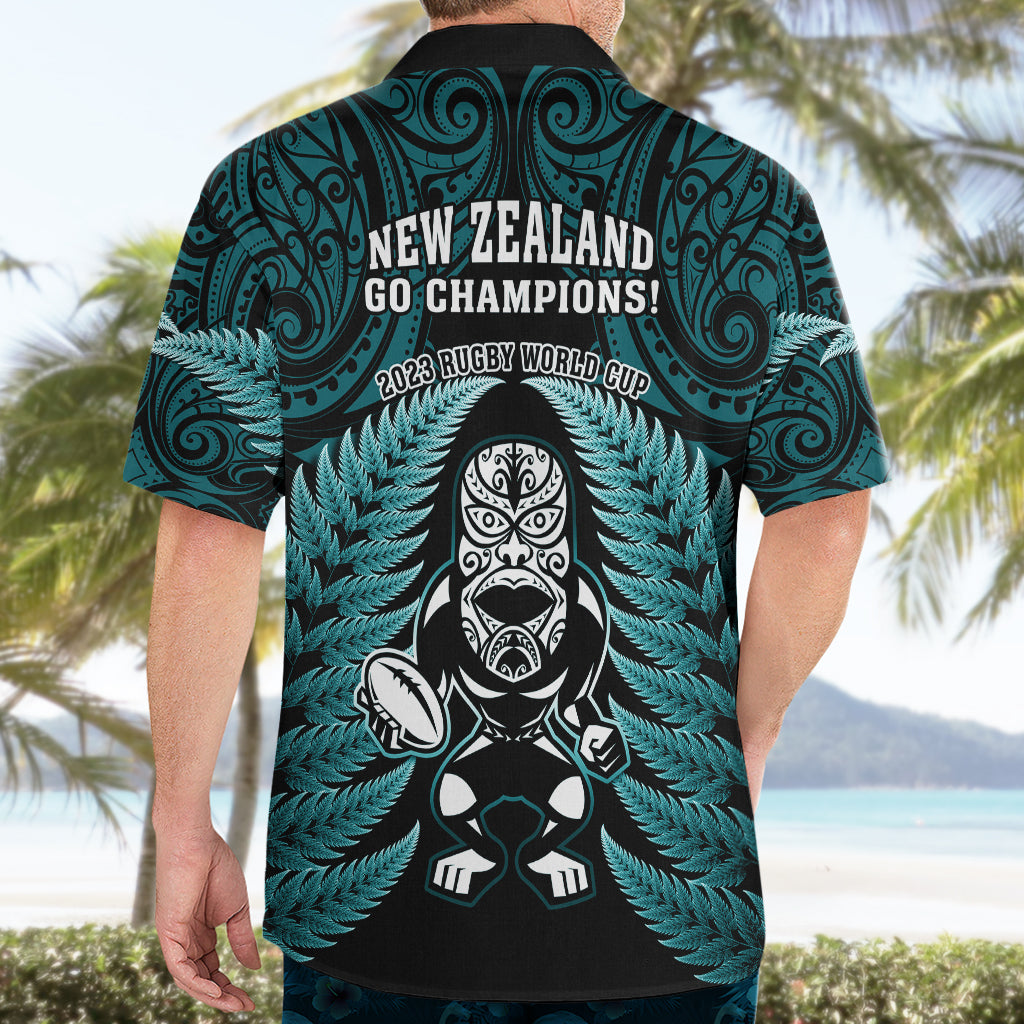 New Zealand Aotearoa Rugby Hawaiian Shirt NZ Tiki With Maori Fern World Cup Turquoise Version - Vibe Hoodie Shop