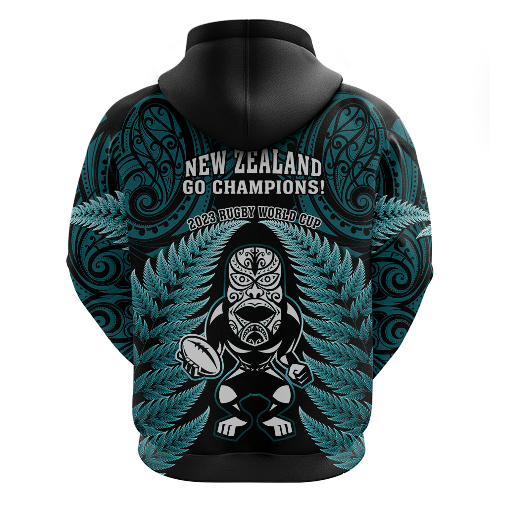 New Zealand Aotearoa Rugby Hoodie NZ Tiki With Maori Fern World Cup Turquoise Version - Vibe Hoodie Shop