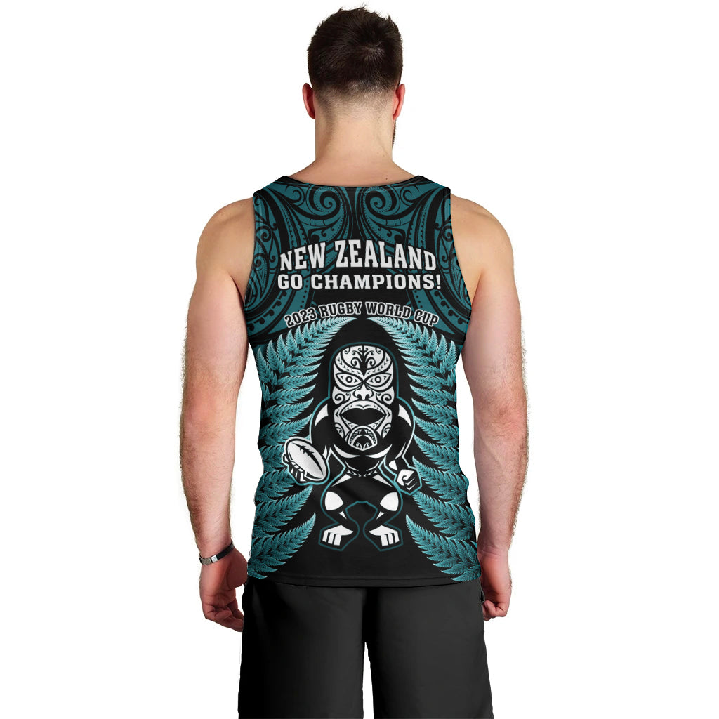 New Zealand Aotearoa Rugby Men Tank Top NZ Tiki With Maori Fern World Cup Turquoise Version - Vibe Hoodie Shop