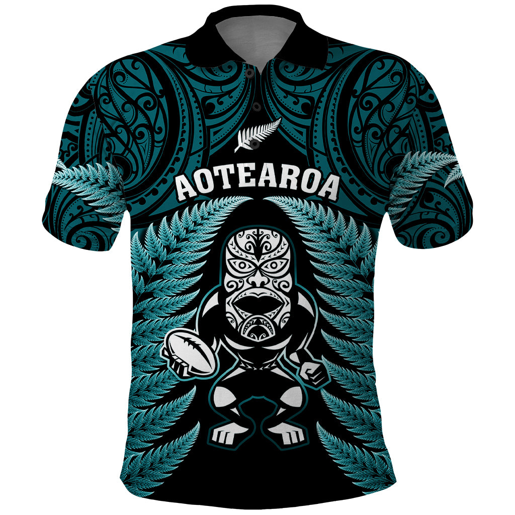 New Zealand Aotearoa Rugby Polo Shirt NZ Tiki With Maori Fern World Cup Turquoise Version - Vibe Hoodie Shop