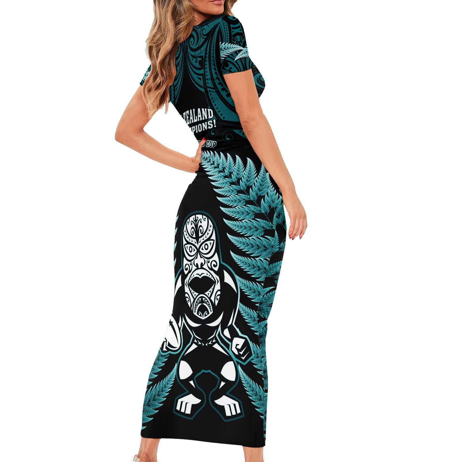 new-zealand-aotearoa-rugby-short-sleeve-bodycon-dress-nz-tiki-with-maori-fern-world-cup-turquoise-version