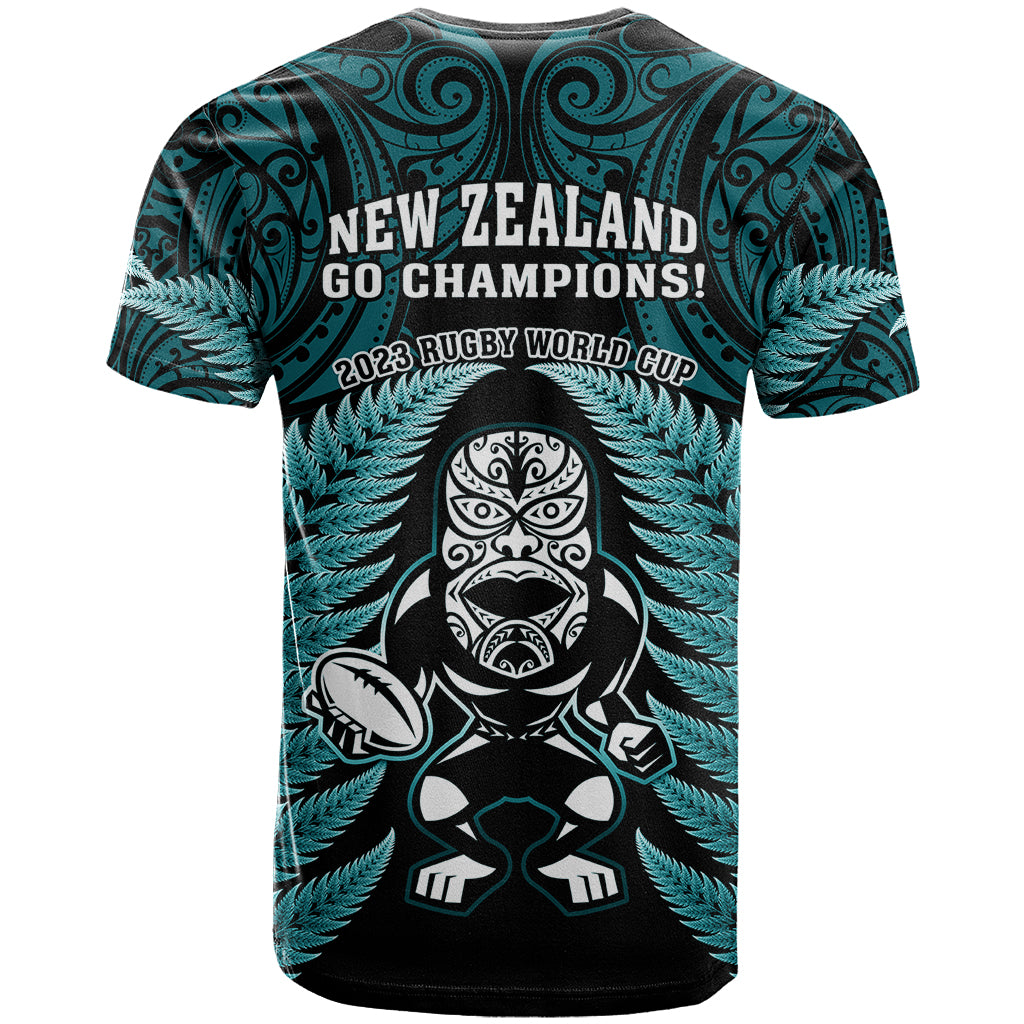 New Zealand Aotearoa Rugby T Shirt NZ Tiki With Maori Fern World Cup Turquoise Version - Vibe Hoodie Shop