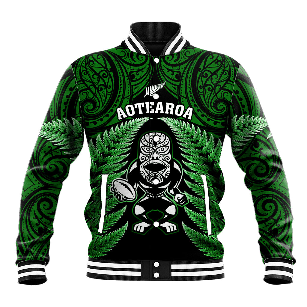 New Zealand Aotearoa Rugby Baseball Jacket NZ Tiki With Maori Fern World Cup Green Version - Vibe Hoodie Shop