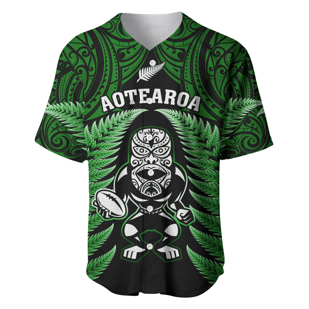 New Zealand Aotearoa Rugby Baseball Jersey NZ Tiki With Maori Fern World Cup Green Version - Vibe Hoodie Shop