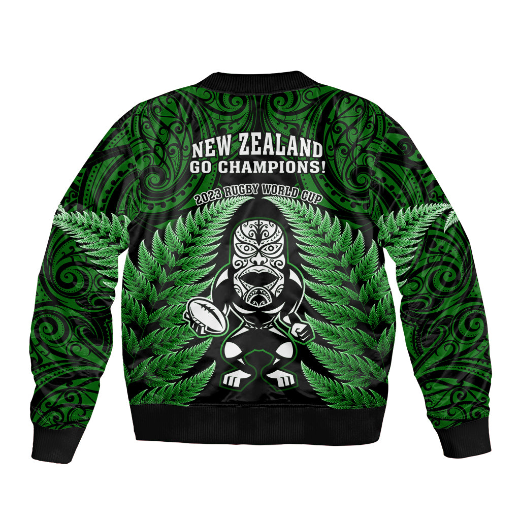 New Zealand Aotearoa Rugby Bomber Jacket NZ Tiki With Maori Fern World Cup Green Version - Vibe Hoodie Shop