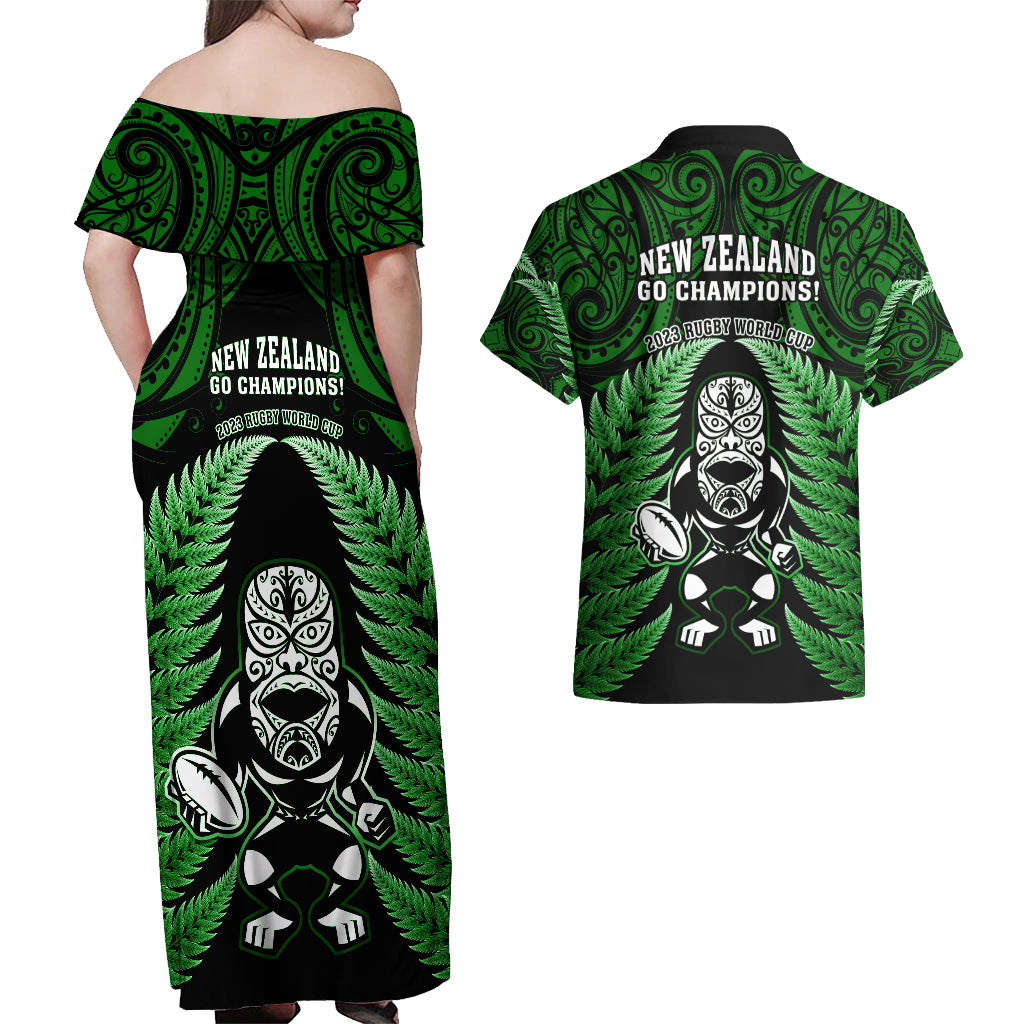 new-zealand-aotearoa-rugby-couples-matching-off-shoulder-maxi-dress-and-hawaiian-shirt-nz-tiki-with-maori-fern-world-cup-green-version
