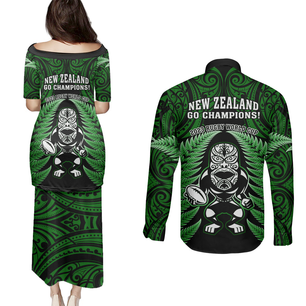 new-zealand-aotearoa-rugby-couples-matching-puletasi-dress-and-long-sleeve-button-shirts-nz-tiki-with-maori-fern-world-cup-green-version