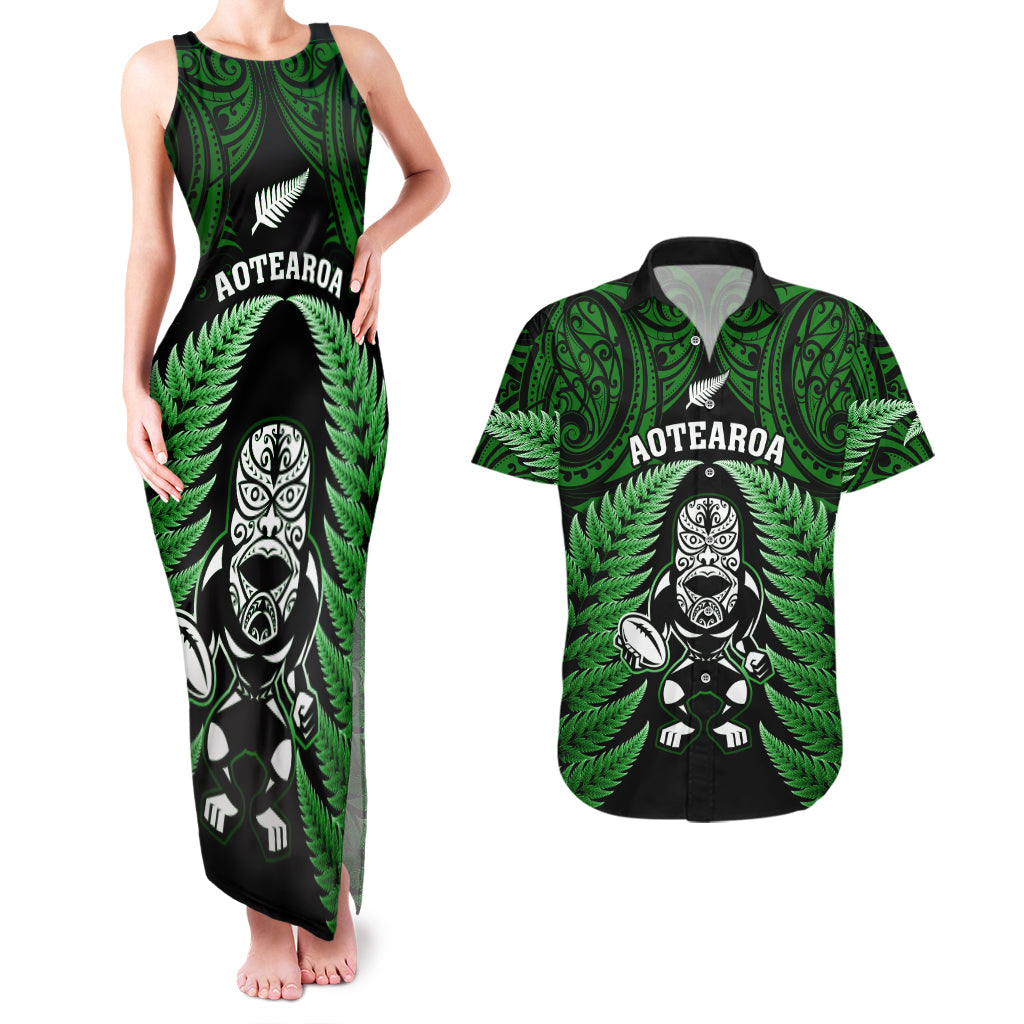 new-zealand-aotearoa-rugby-couples-matching-tank-maxi-dress-and-hawaiian-shirt-nz-tiki-with-maori-fern-world-cup-green-version