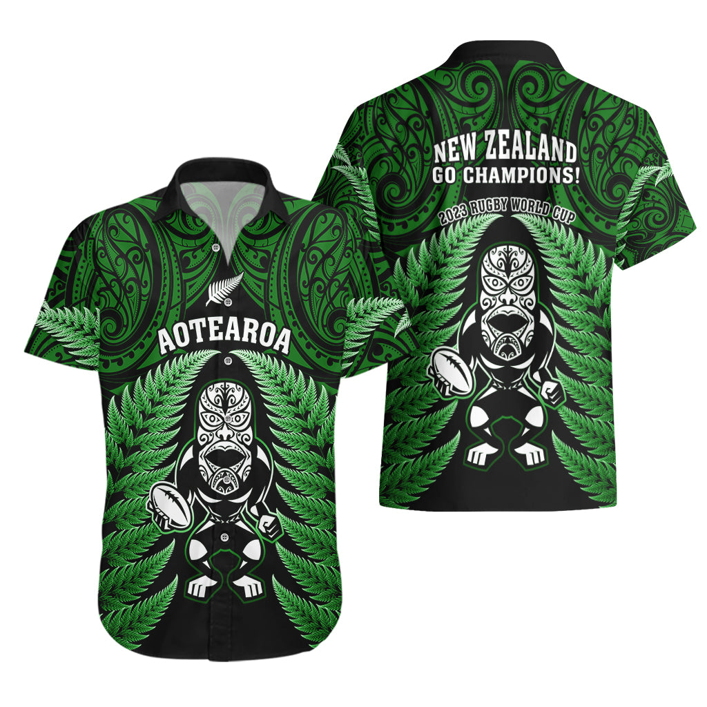 New Zealand Aotearoa Rugby Hawaiian Shirt NZ Tiki With Maori Fern World Cup Green Version - Vibe Hoodie Shop