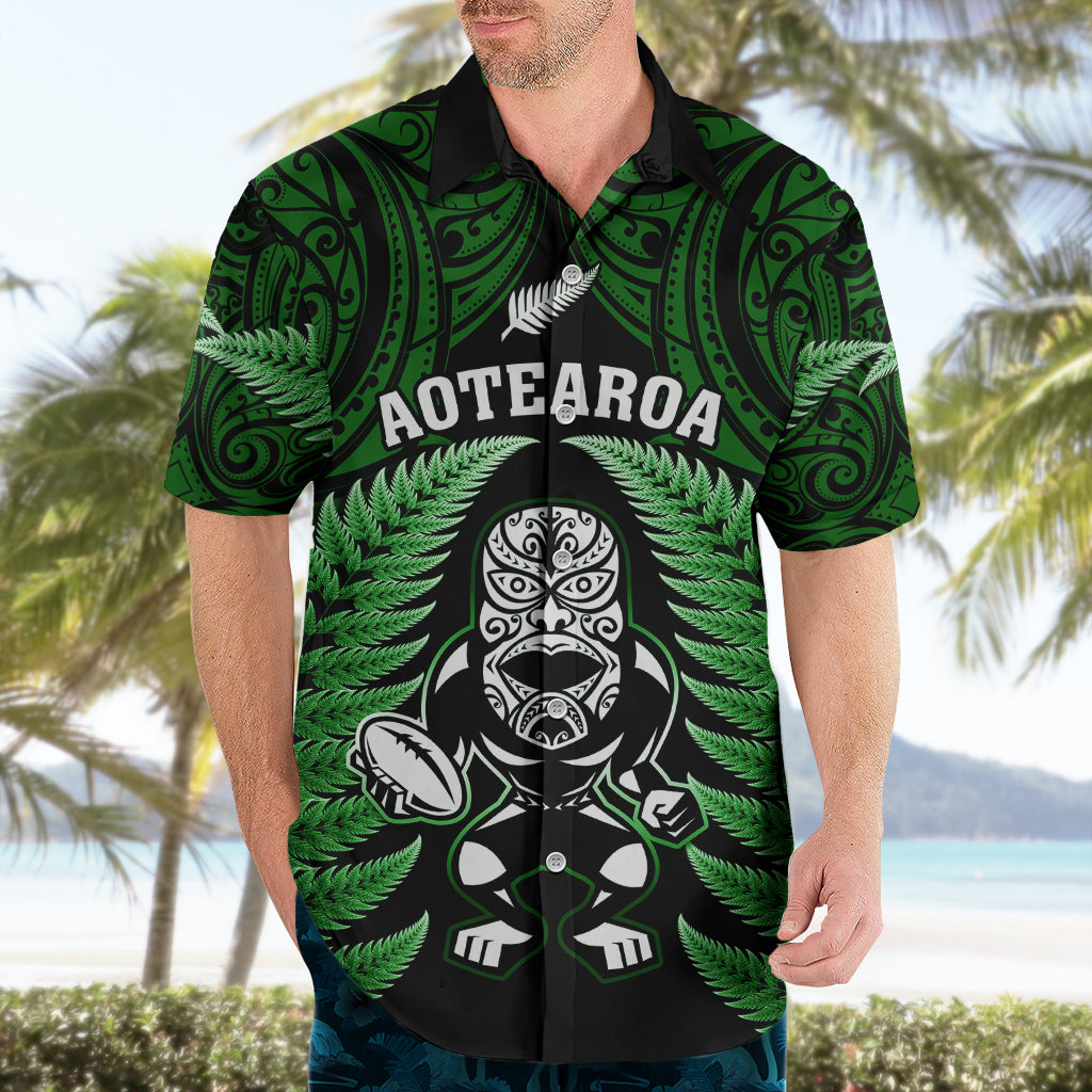 New Zealand Aotearoa Rugby Hawaiian Shirt NZ Tiki With Maori Fern World Cup Green Version - Vibe Hoodie Shop