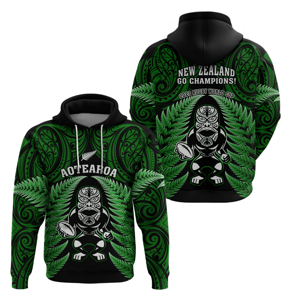 New Zealand Aotearoa Rugby Hoodie NZ Tiki With Maori Fern World Cup Green Version - Vibe Hoodie Shop