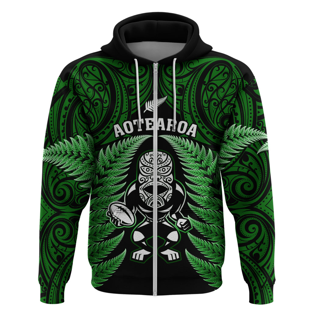 New Zealand Aotearoa Rugby Hoodie NZ Tiki With Maori Fern World Cup Green Version - Vibe Hoodie Shop
