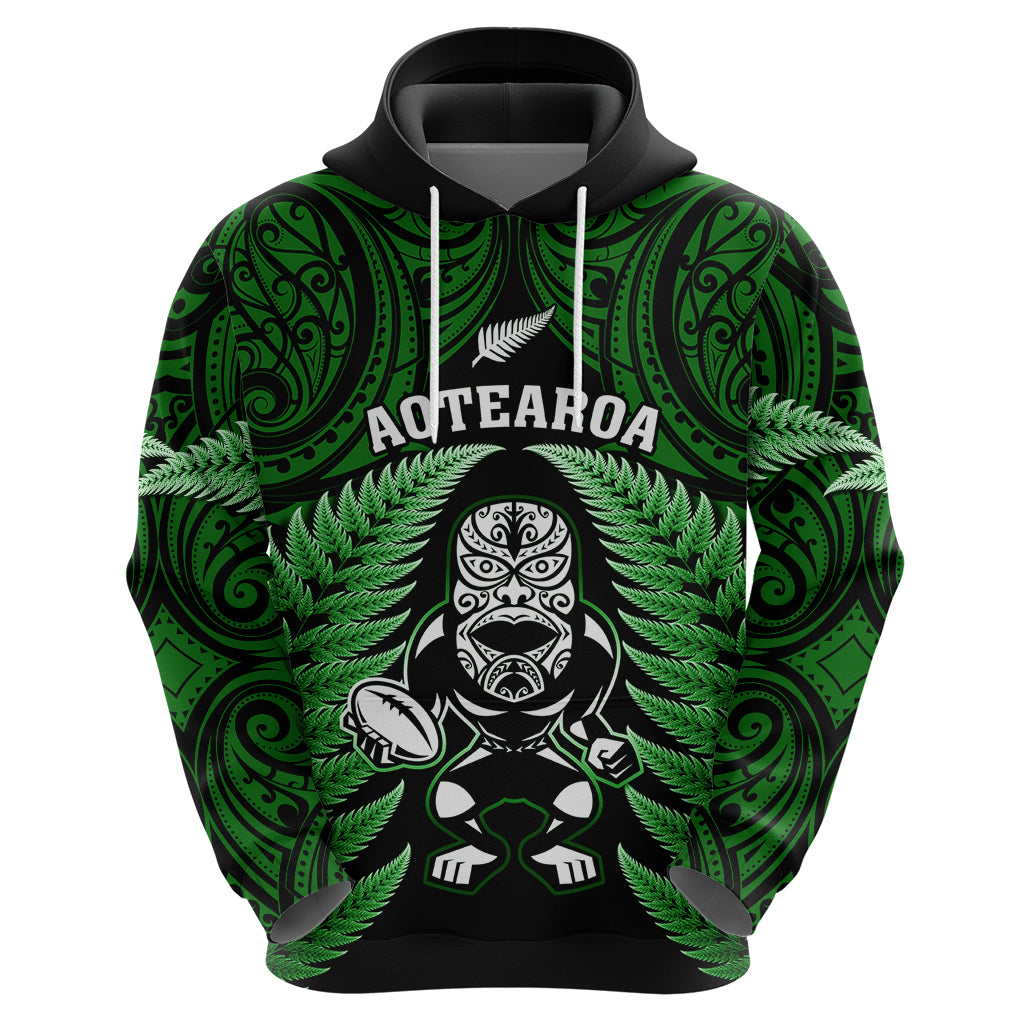 New Zealand Aotearoa Rugby Hoodie NZ Tiki With Maori Fern World Cup Green Version - Vibe Hoodie Shop