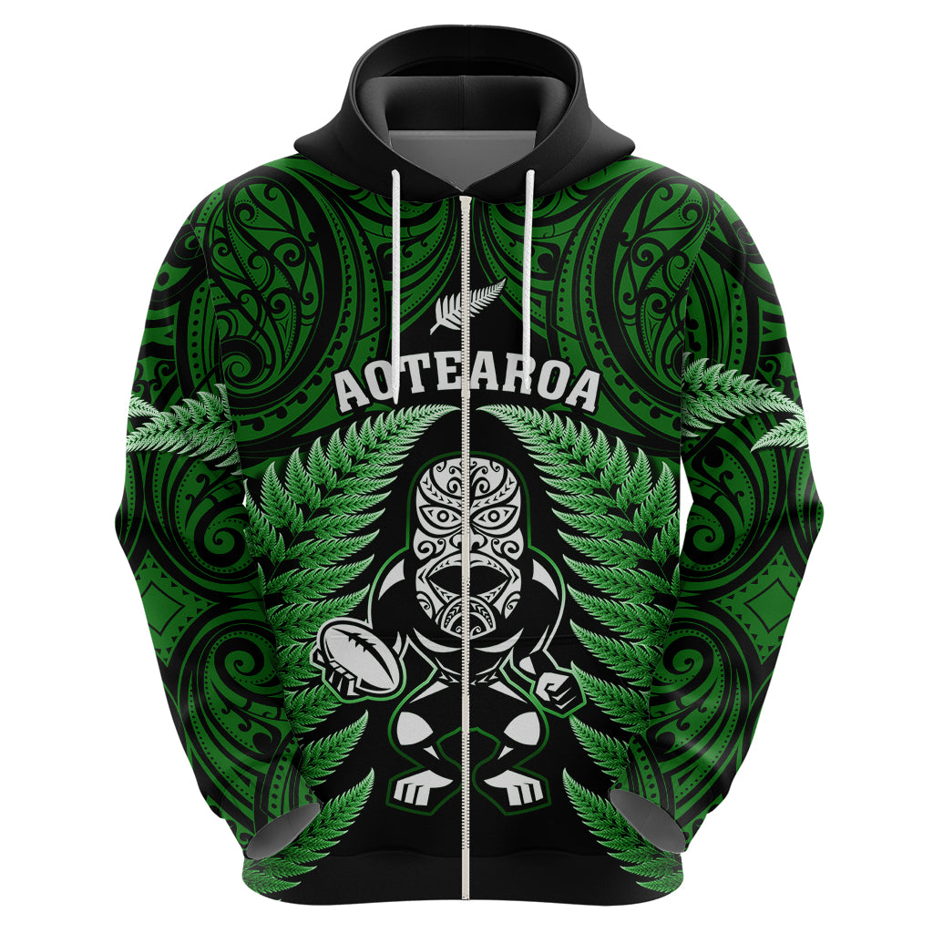 New Zealand Aotearoa Rugby Hoodie NZ Tiki With Maori Fern World Cup Green Version - Vibe Hoodie Shop